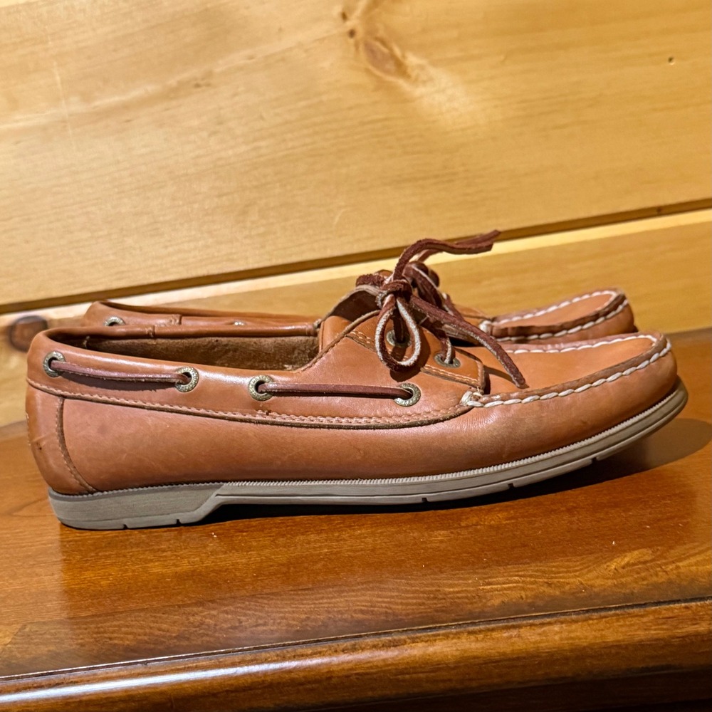 Rockport Womens Tan Leather Boat Shoes Classic Nautical Deck Loafers Brown 8.5 - Picture 3 of 9